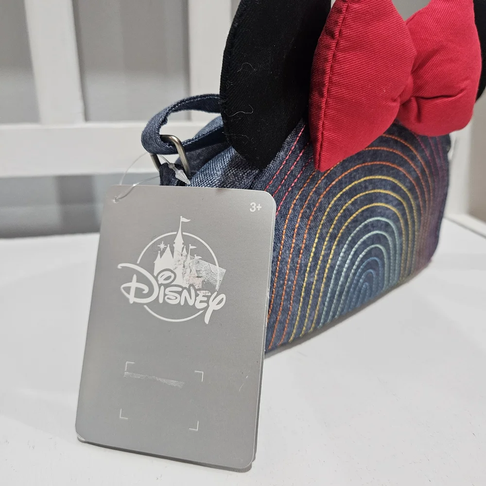 Disney Denim Kids Bag with Red Bow and Black Ears